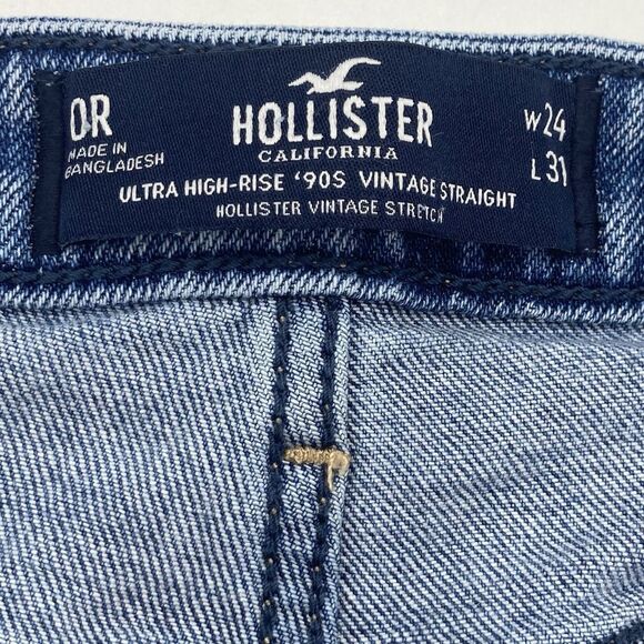 Hollister Womens 24” Waist Jeans Ultra High Rise Straight Leg Distressed Blue - Picture 3 of 12